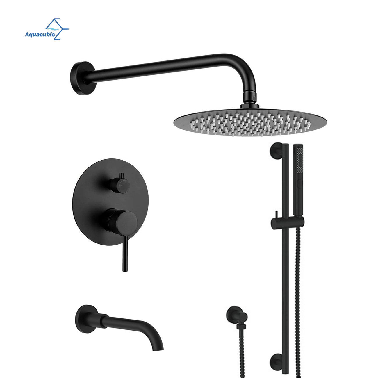 Sistema de ducha Aquacubic con grifo de ducha negro con cabezal de ducha de mano
