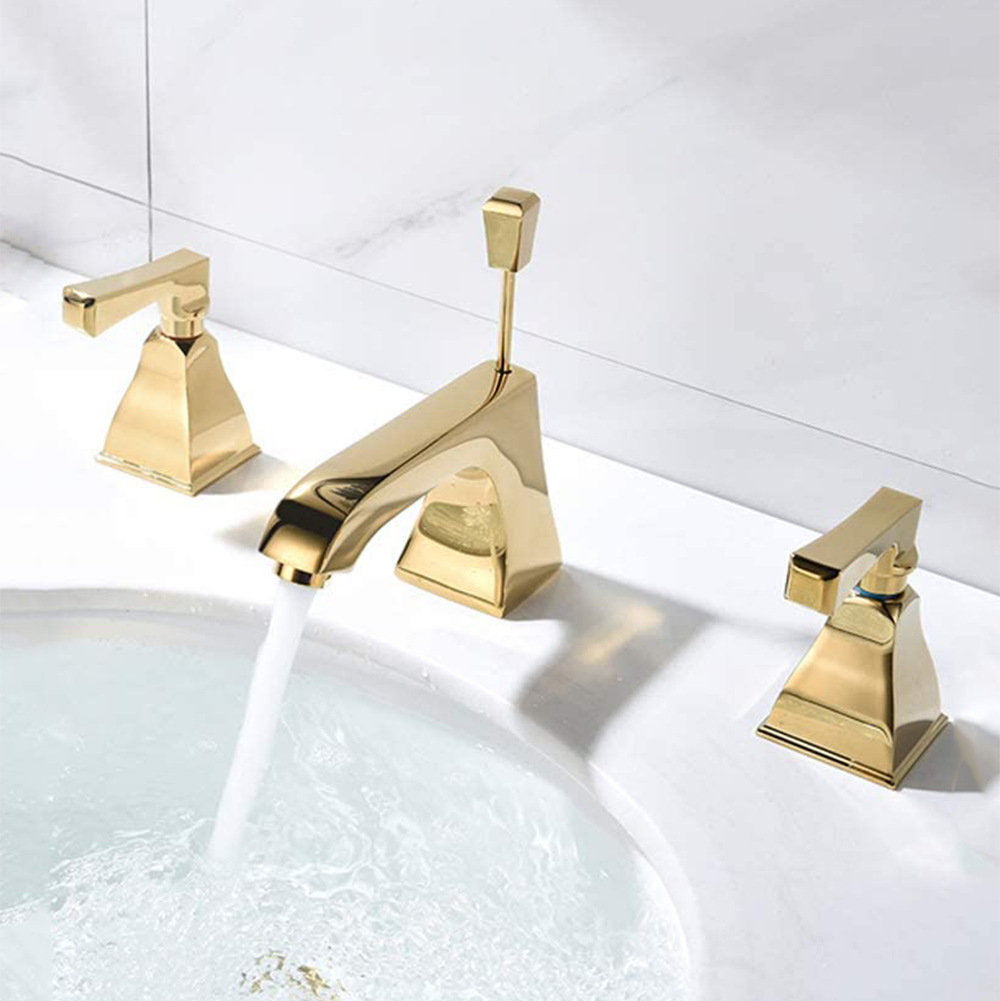 Grifos mezcladores dorados de lujo Aquacubic, doble manija, 3 orificios, 8 pulgadas, grifo de lavabo para lavabo de baño generalizado