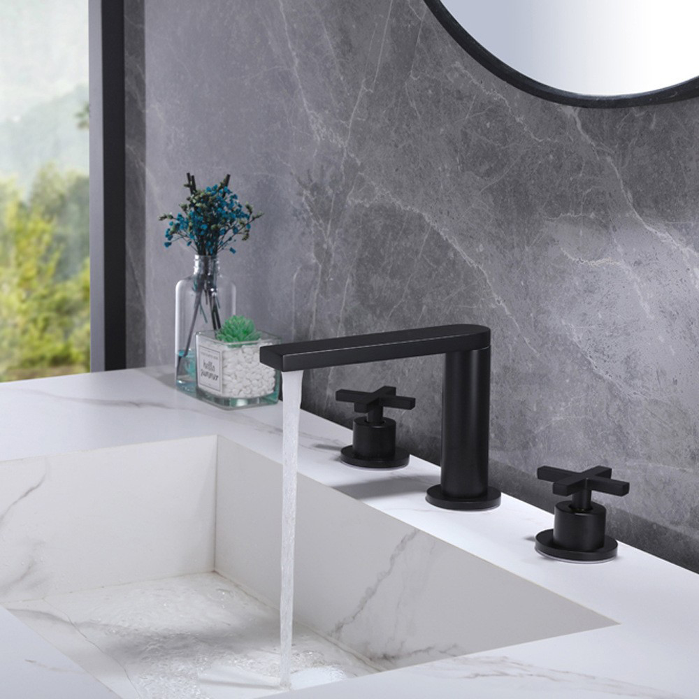 Aquacubic cupc latón sin plomo negro 8 en grifo de lavabo generalizado con grifo de baño con manija cruzada