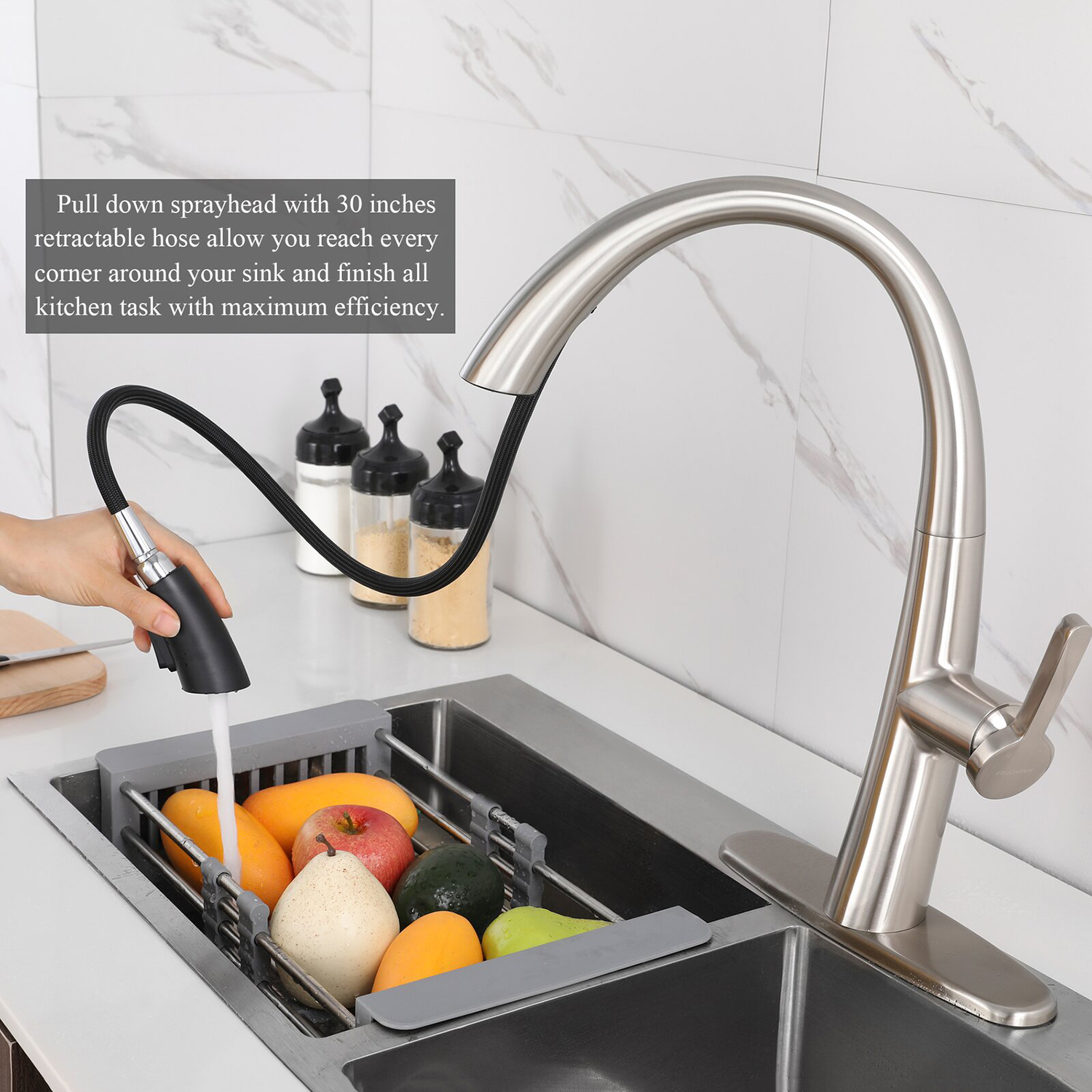 El grifo de cocina Aquacubic con rociador desplegable ofrece una limpieza eficiente del grifo del fregadero de la cocina