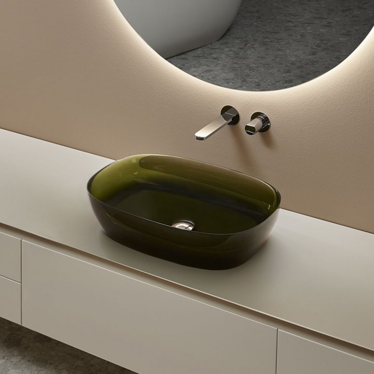 Sanitarios lavabo moderno baño lavabo de piedra de resina transparente