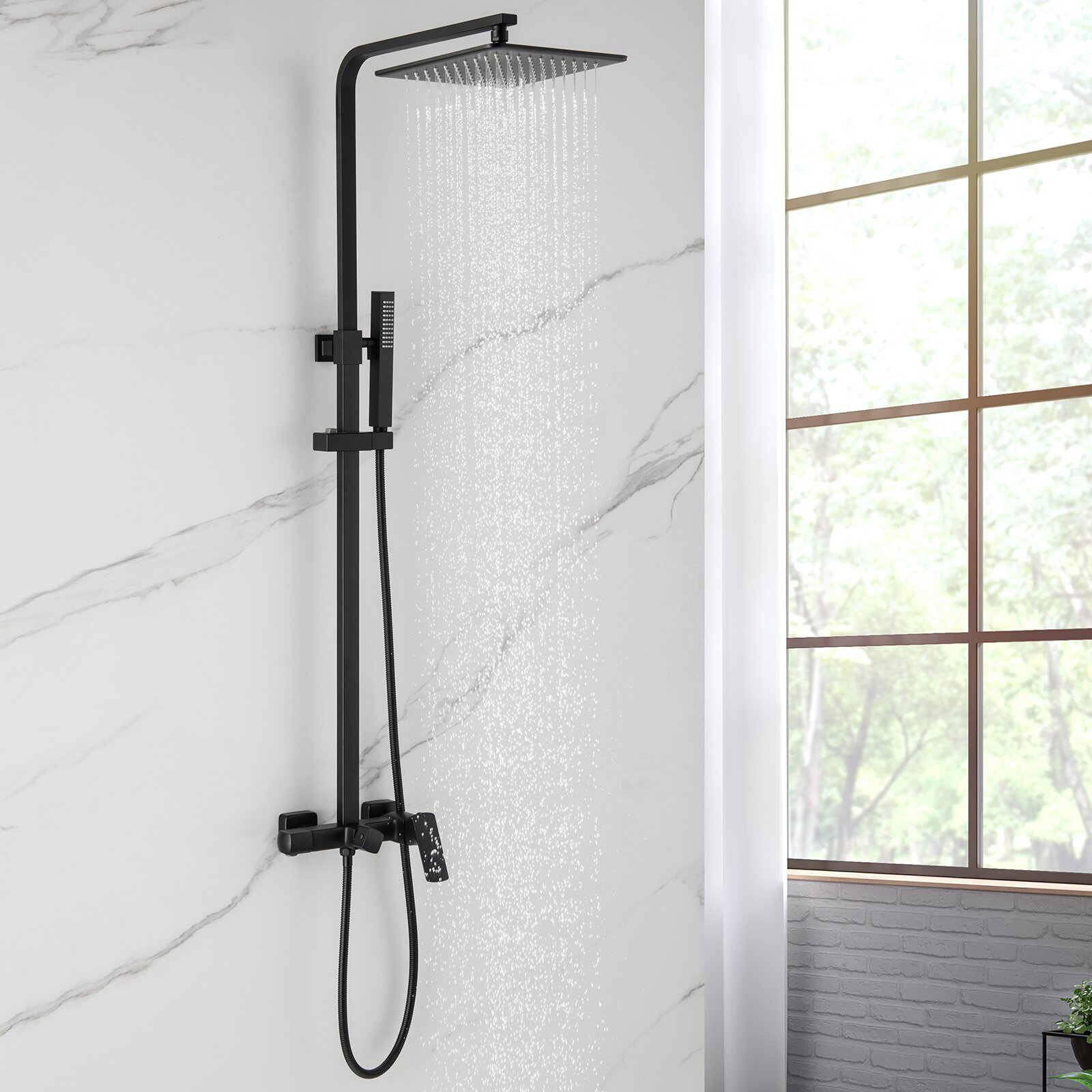 Aquacubic-grifo de ducha de baño sin plomo, sistema de ducha de tubería expuesta con ducha de mano