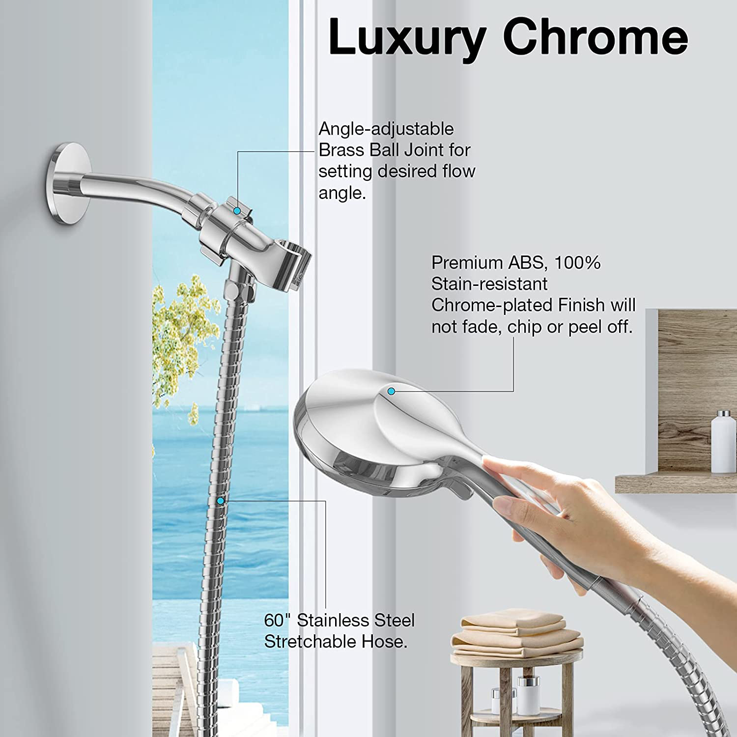 Cabezal de ducha de alta presión de 5 pulgadas con cabezal de ducha de mano, 5 configuraciones de rociado