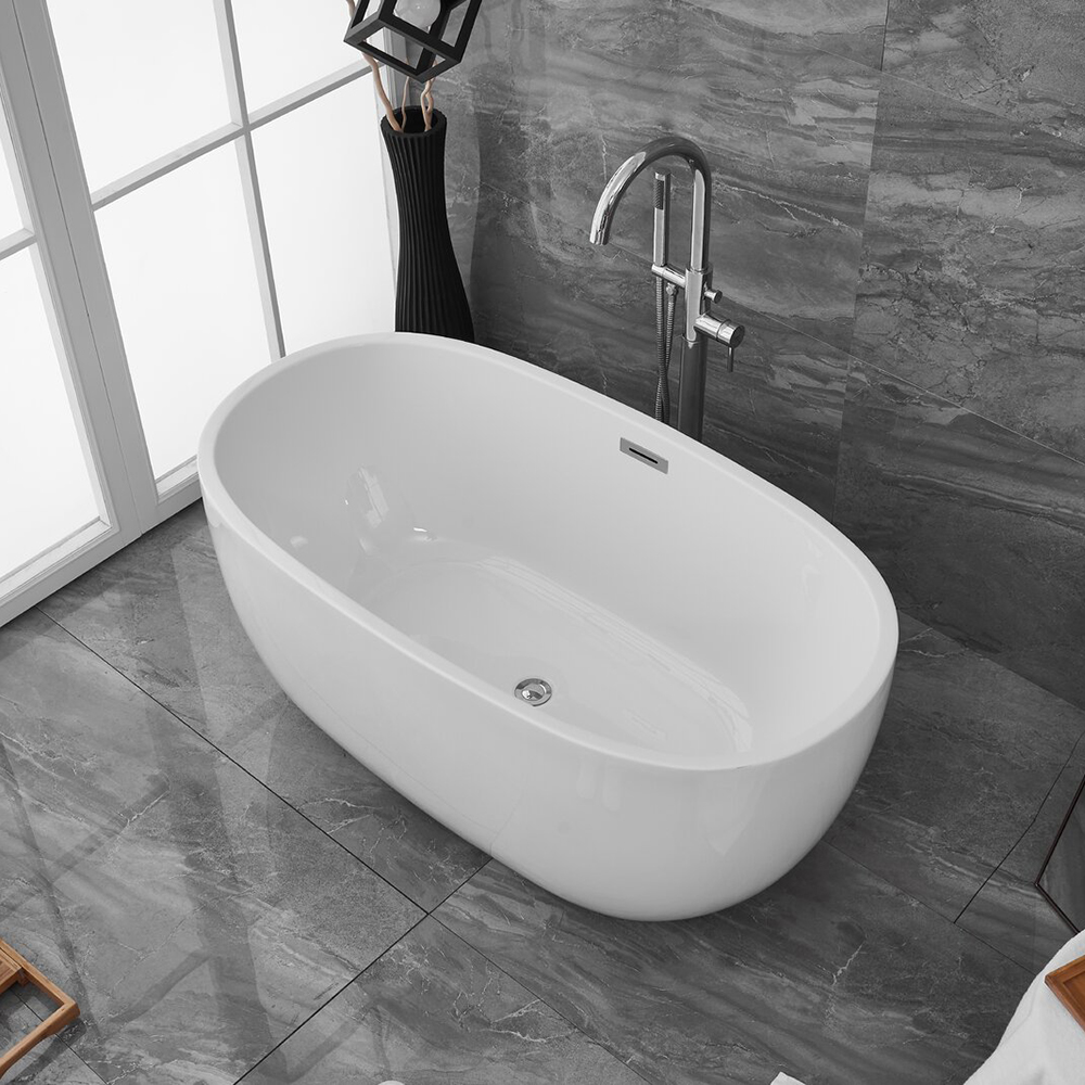 Bañera de piedra artificial de borde fino de estilo Popular, bañera de baño independiente de superficie sólida acrílica para hotel