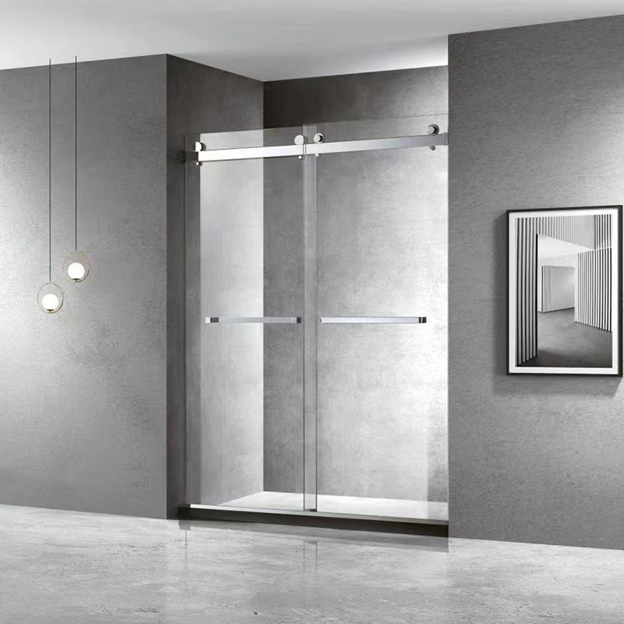 Nuevo producto de EE. UU. Puerta de ducha corrediza con manija de acero inoxidable sin marco de vidrio templado