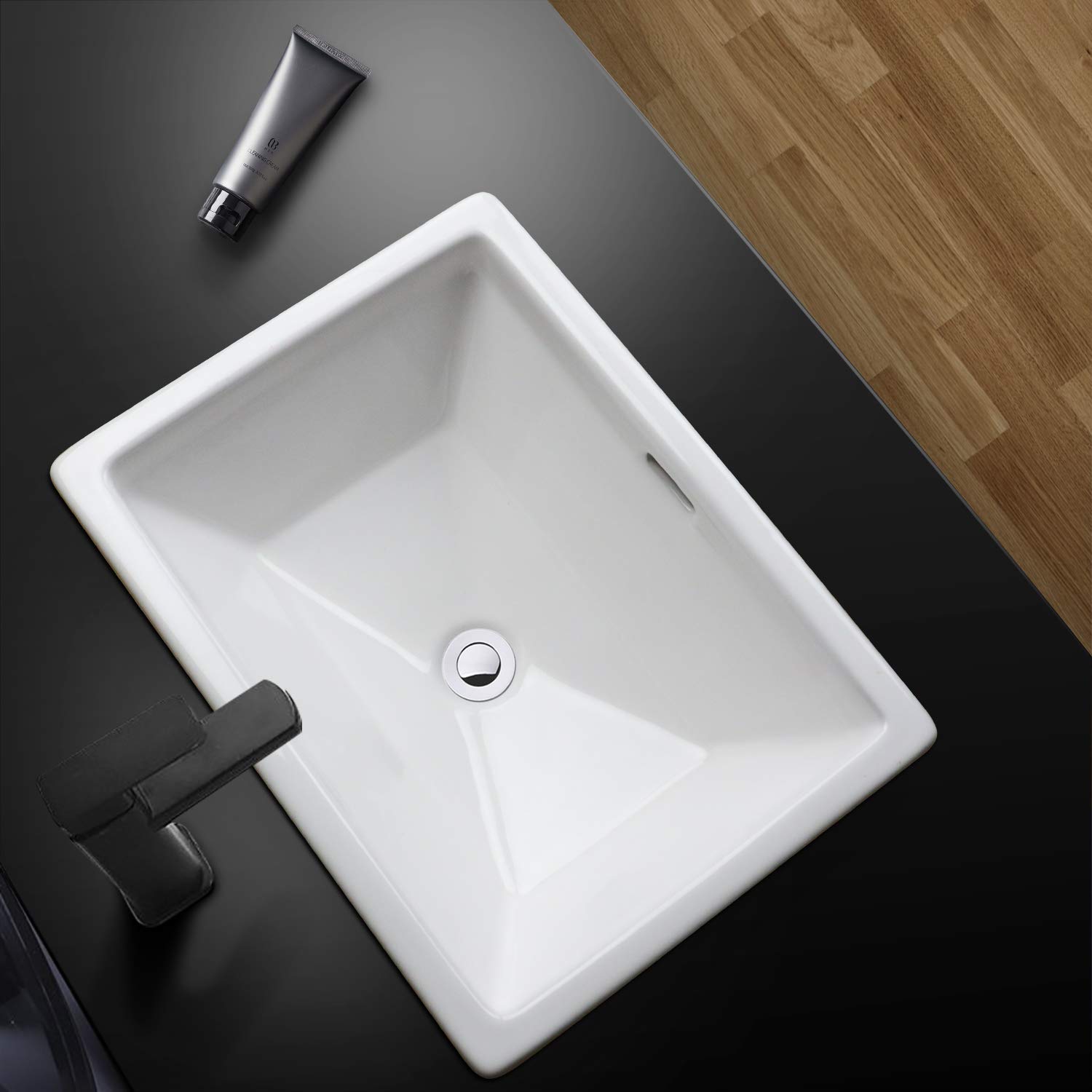 Fabricante de China, lavabo semi-encimera/bajo encimera, lavabo de cerámica con recipiente rectangular