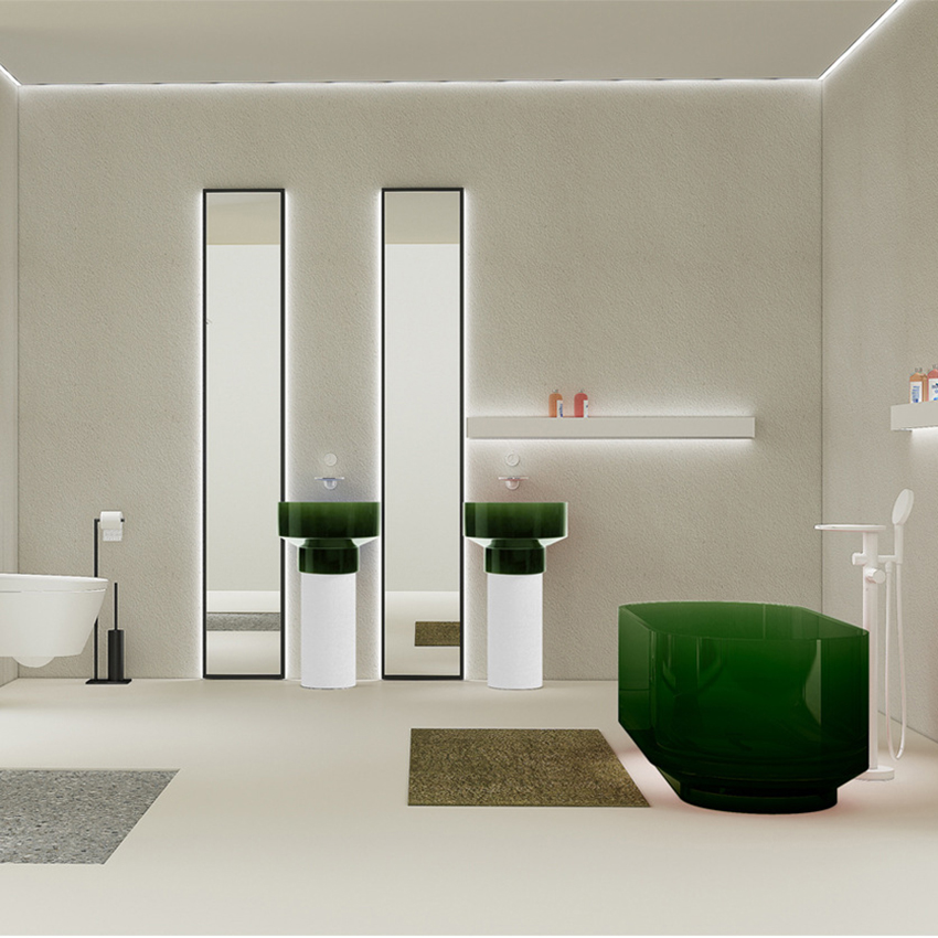 Lavabos de baño de diseño moderno, lavabo independiente de piedra de resina, lavabo de pie, pedestal, lavabo de superficie sólida para lavar a mano