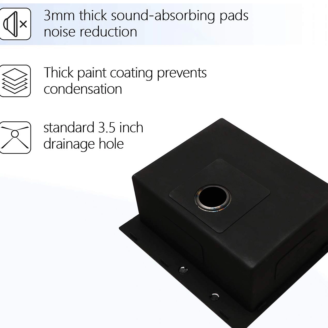 Aquacubic Fregadero de cocina negro con montaje superior de un solo tazón de acero inoxidable 304 de 25 pulgadas