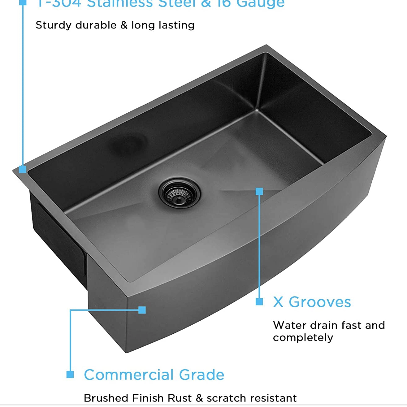 Fregadero de cocina de granja de un solo tazón en negro bronce con certificación CUPC Aquacubic