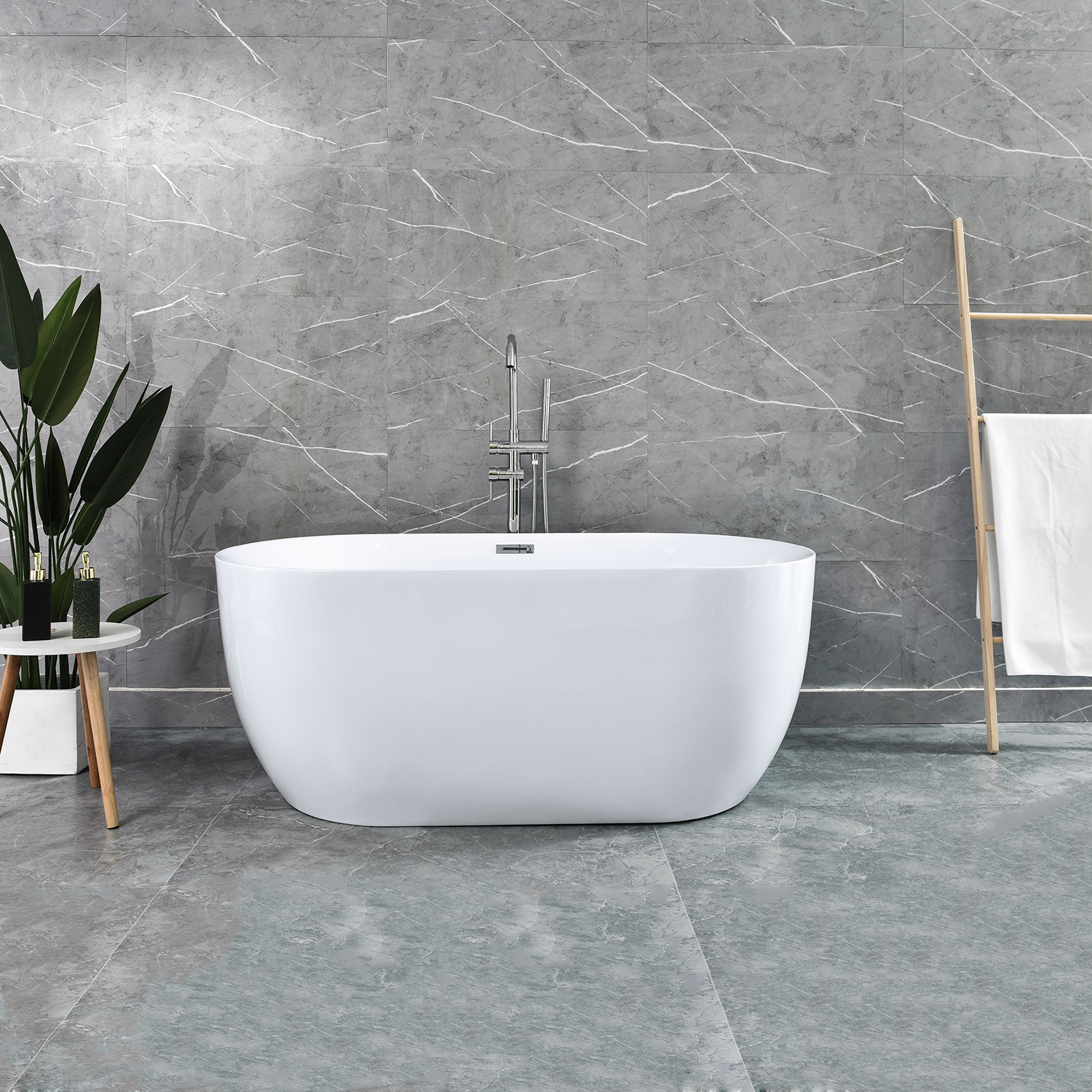 Bañera de piedra artificial de borde fino de estilo Popular, bañera de baño independiente de superficie sólida acrílica para hotel