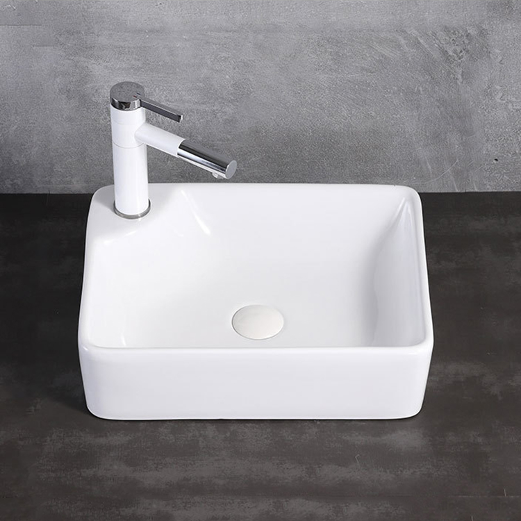 Fregadero del cuarto de baño de los lavabos del recipiente de la encimera del color esmaltado blanco del rectángulo de encargo
