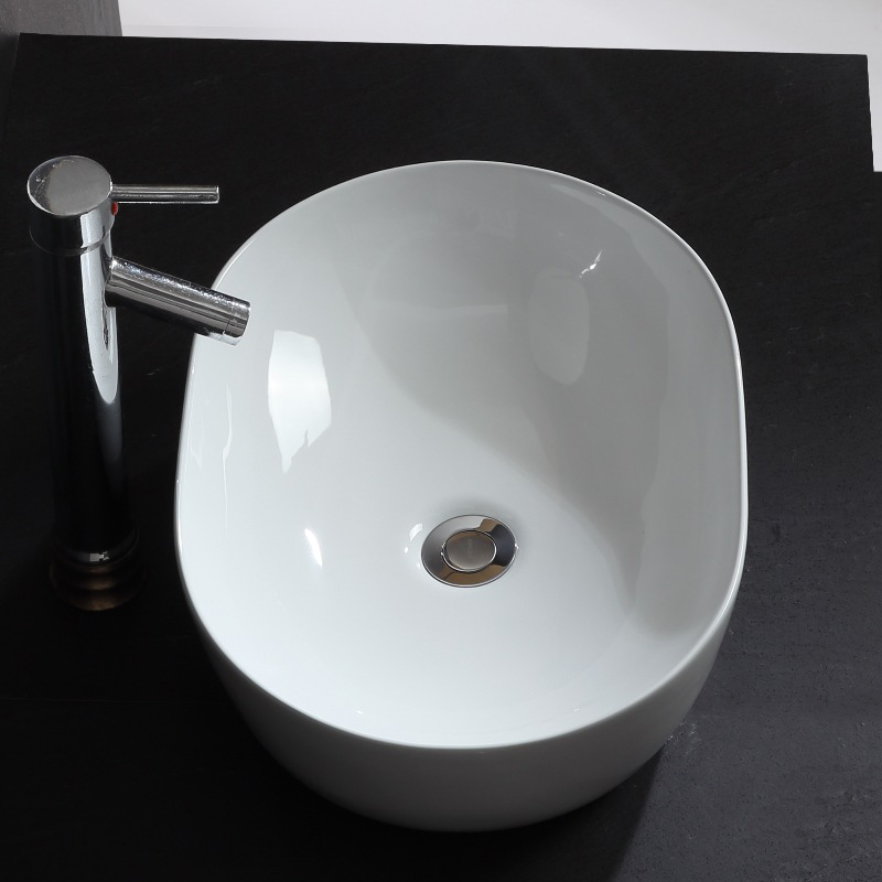 Aquacubic RV - Tocador de baño ovalado de porcelana artística sobre encimera, lavabo artístico de cerámica blanca