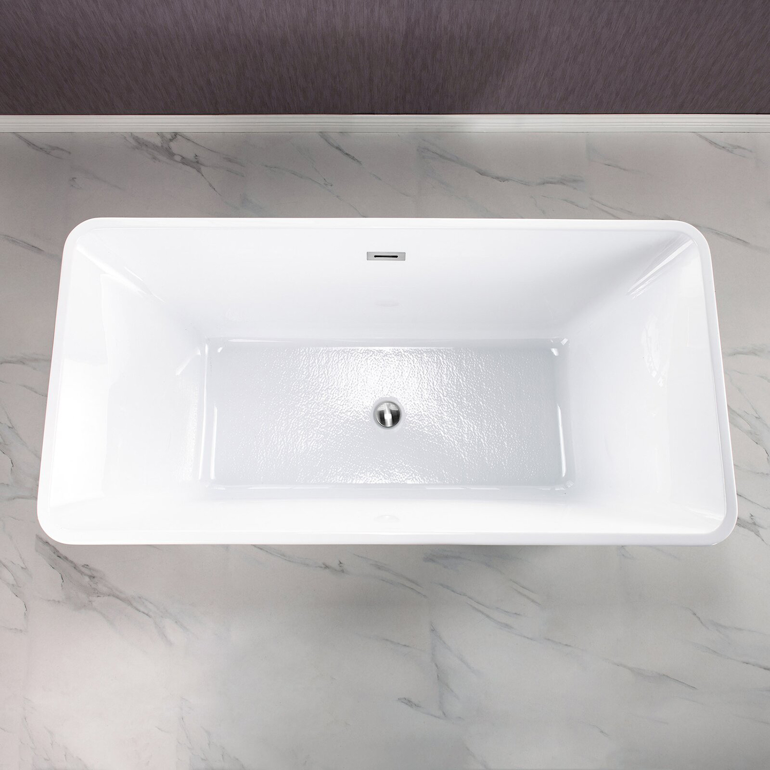 Bañera rectangular independiente de acrílico moderna, bañera de hidromasaje independiente de fibra de vidrio con fondo plano de 67 pulgadas