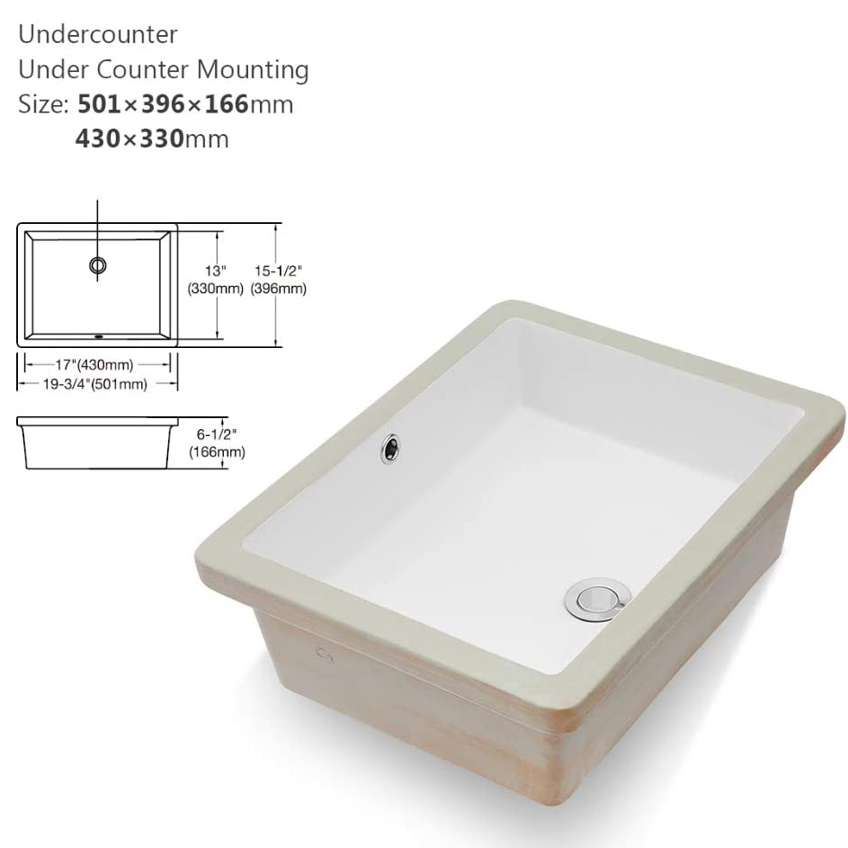 Lavabo de lavabo bajo encimera rectangular de cerámica CUPC de alto estándar Aquacubic
