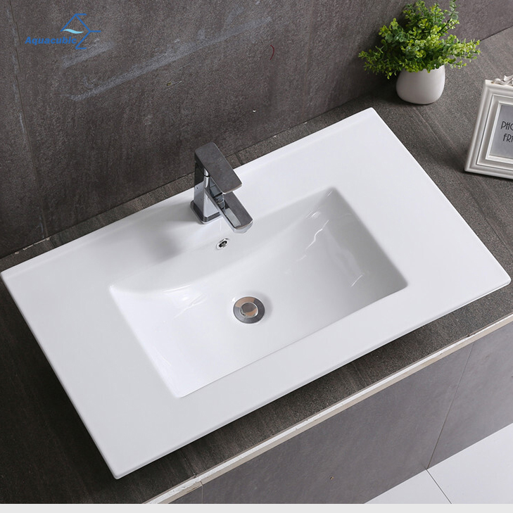 Lavabo rectangular del gabinete de cuarto de baño del solo cuenco de la cerámica blanca del mostrador de la fábrica del CUPC