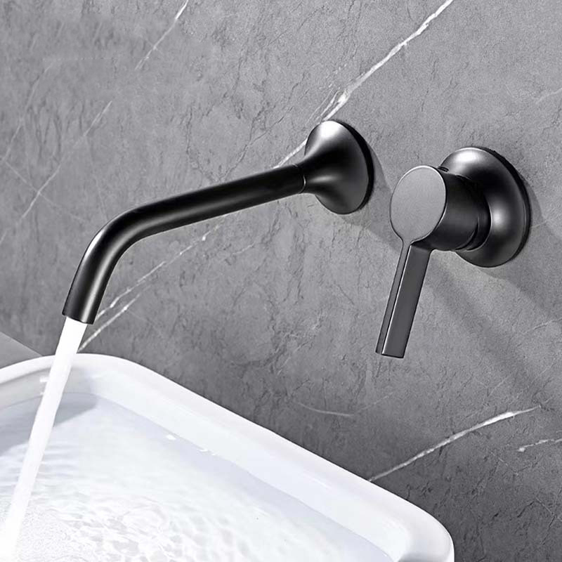 Grifos para fregadero de baño con montaje en pared Aquacubic, grifo de montaje en pared con 2 asas y válvula empotrada de latón