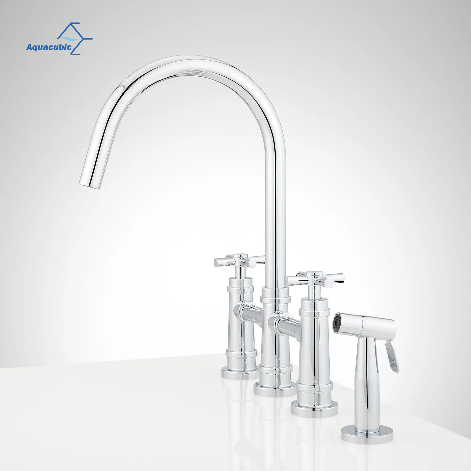 Grifo de puente sólido excelente para cocina con 3 orificios y 8 pulgadas de latón con rociador manual