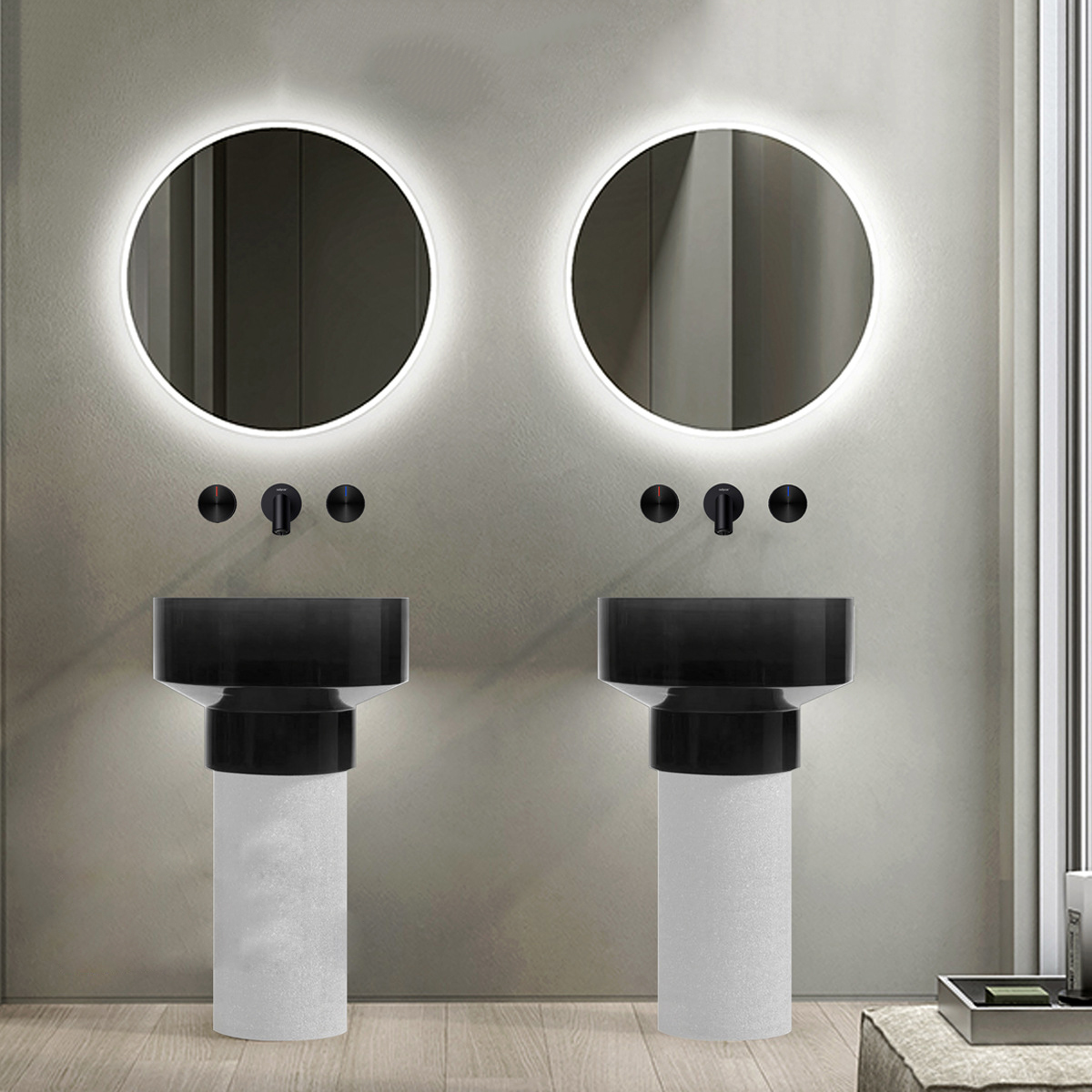 Lavabos de baño de diseño moderno, lavabo independiente de piedra de resina, lavabo de pie, pedestal, lavabo de superficie sólida para lavar a mano