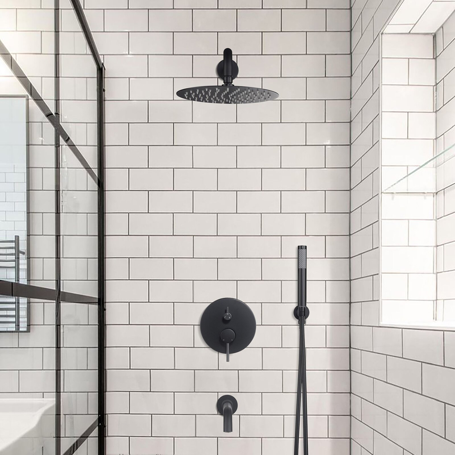 Sistema de ducha Aquacubic con grifo de ducha negro con cabezal de ducha de mano