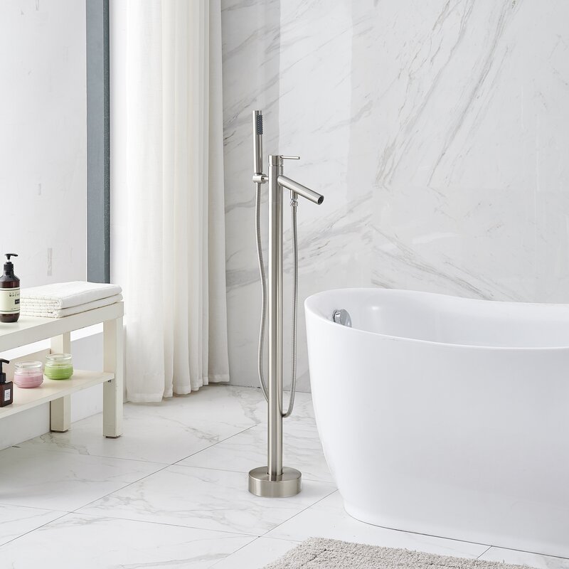 Aquacubic - Grifo de bañera independiente para baño de latón montado en el suelo con ducha de mano
