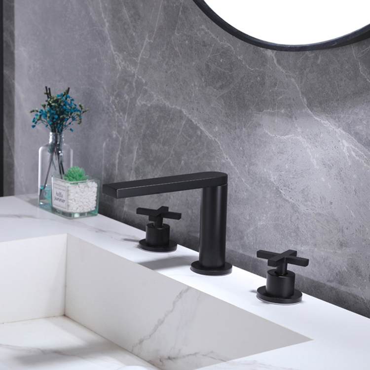 Aquacubic cupc latón sin plomo negro 8 en grifo de lavabo generalizado con grifo de baño con manija cruzada