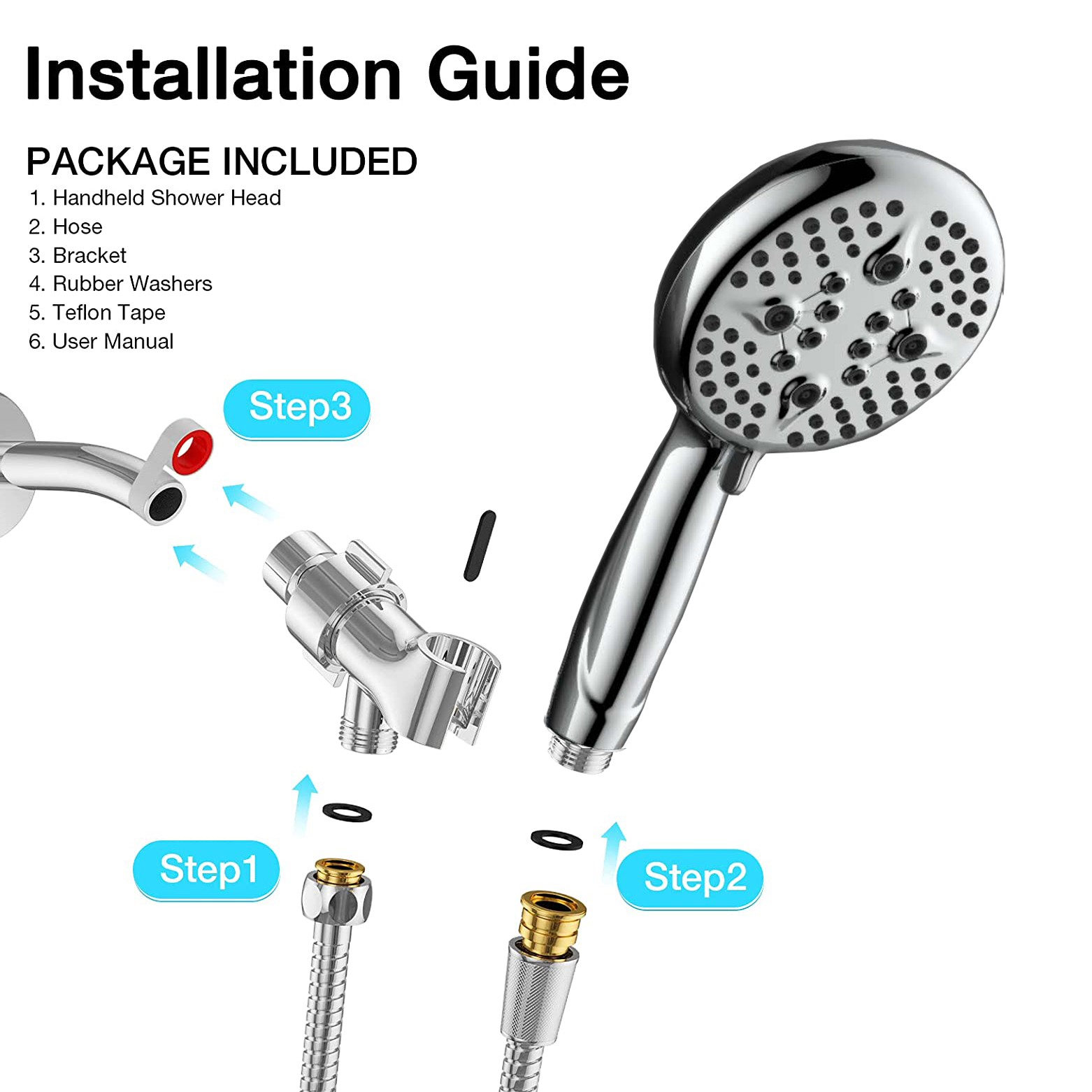 Cabezal de ducha de alta presión de 5 pulgadas con cabezal de ducha de mano, 5 configuraciones de rociado