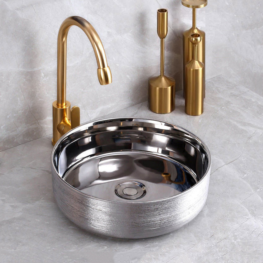 Lavabo de encimera galvanizado, artículos sanitarios coloridos de lujo de diseñador de China, lavabo de baño, lavabo artístico