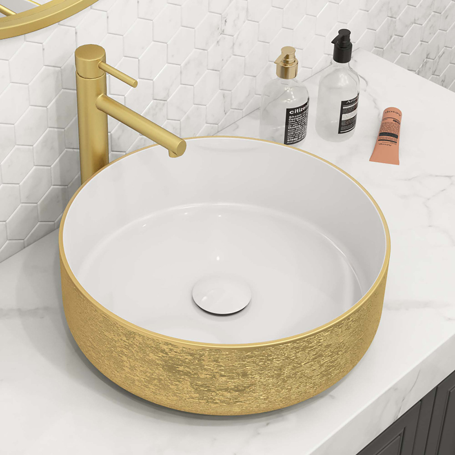 Lavabo real de lujo, lavabo con encimera, lavabo artístico de cerámica, lavabo dorado para baño, lavabo chapado en oro para lavar a mano