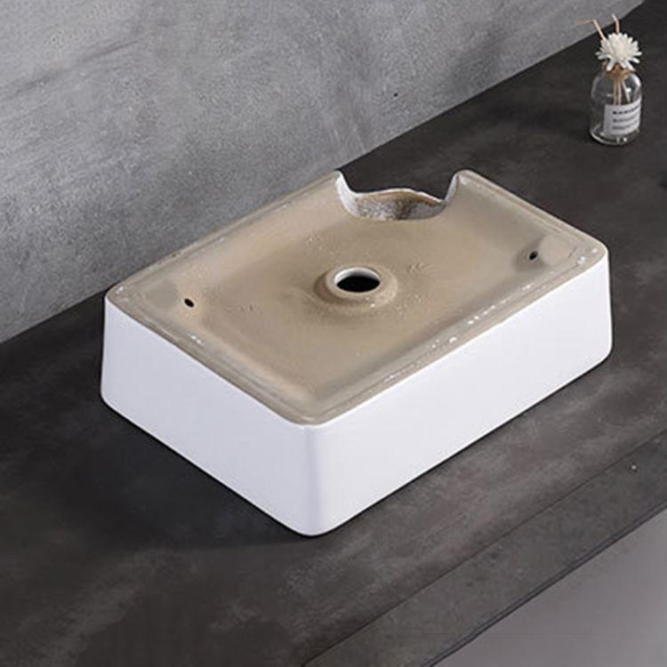 Fregadero del cuarto de baño de los lavabos del recipiente de la encimera del color esmaltado blanco del rectángulo de encargo