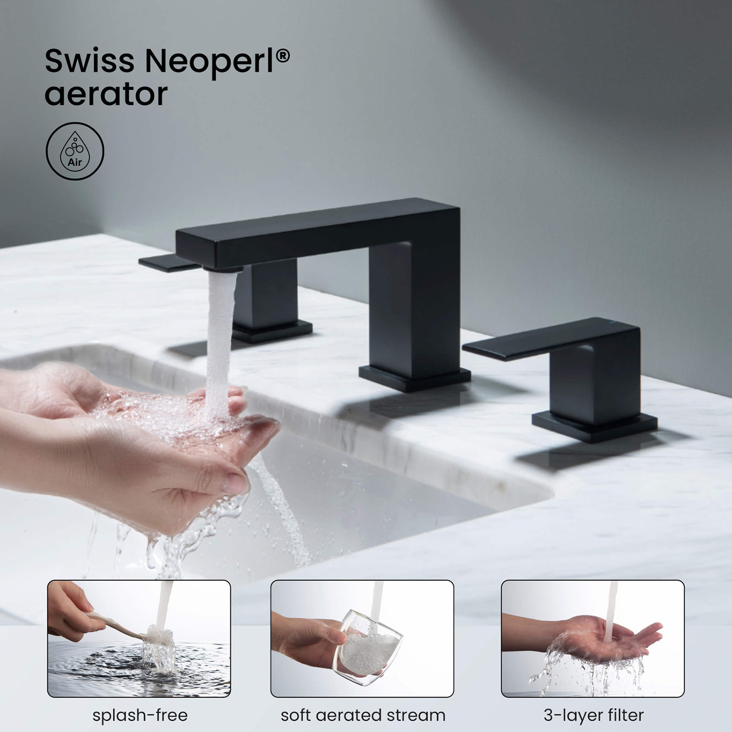 CUPC Faucet Factory Grifo de baño generalizado de latón negro de lujo de 8 pulgadas con manijas dobles para lavabo de baño