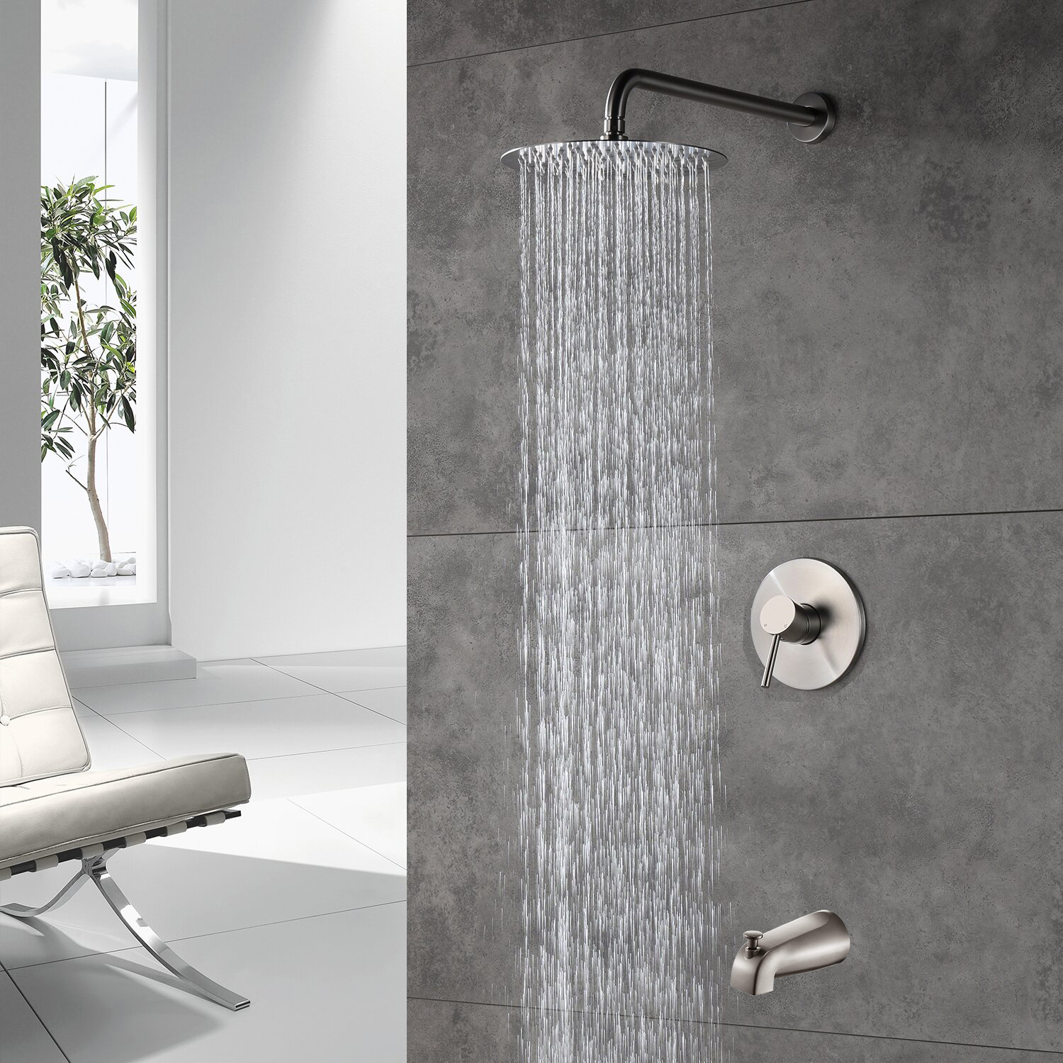 Sistema de ducha y bañera con presión equilibrada de lluvia y montaje en pared Aquacubic con válvula empotrada
