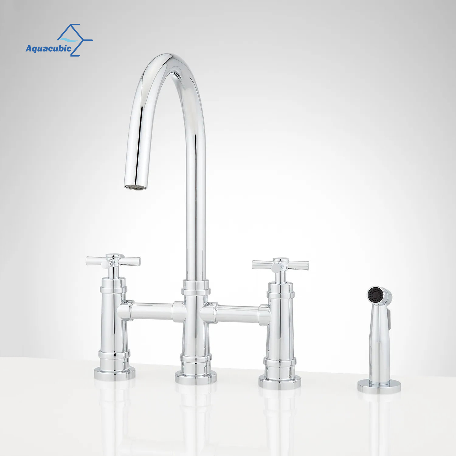 Grifo de puente sólido excelente para cocina con 3 orificios y 8 pulgadas de latón con rociador manual
