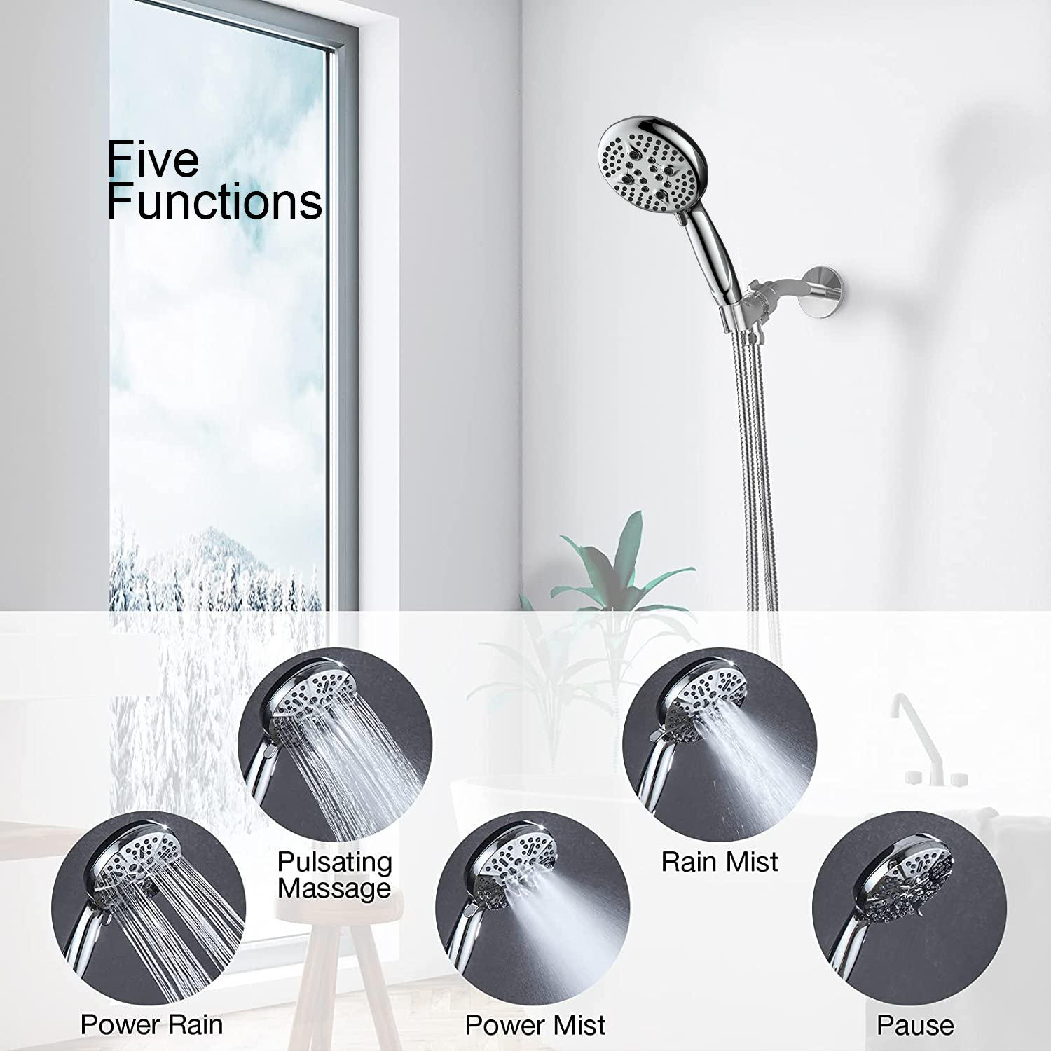 Cabezal de ducha de alta presión de 5 pulgadas con cabezal de ducha de mano, 5 configuraciones de rociado