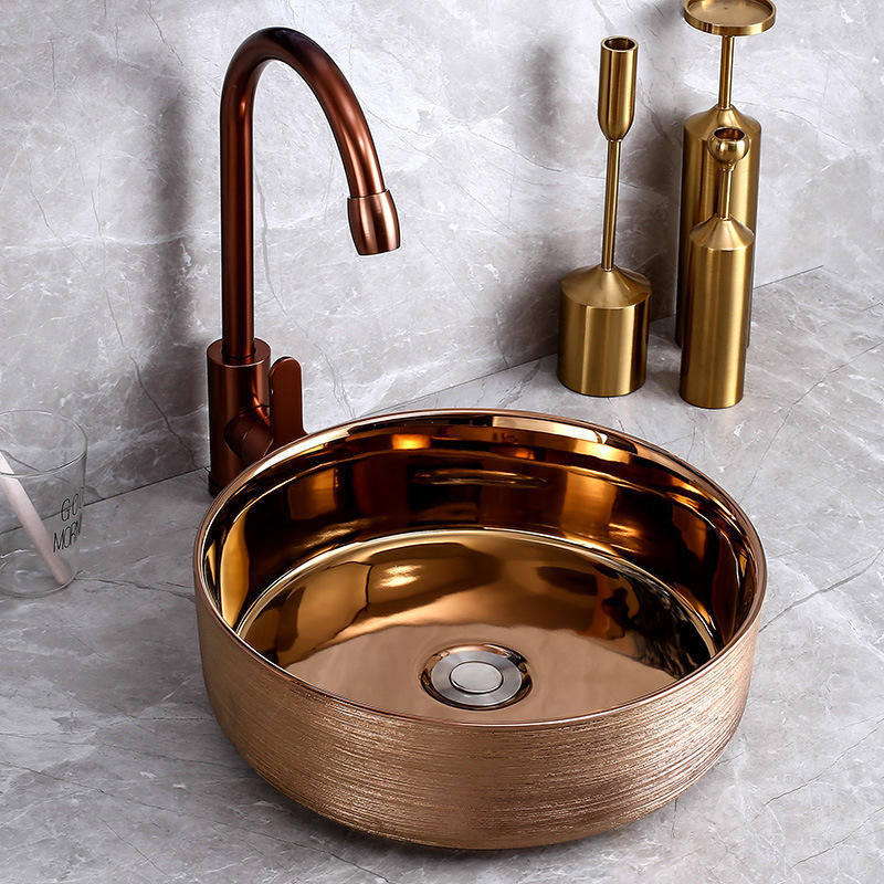 Lavabo de encimera galvanizado, artículos sanitarios coloridos de lujo de diseñador de China, lavabo de baño, lavabo artístico