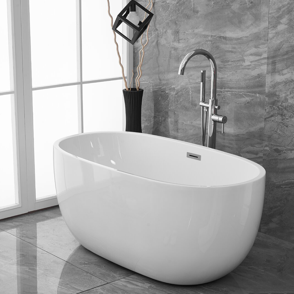 Bañera de piedra artificial de borde fino de estilo Popular, bañera de baño independiente de superficie sólida acrílica para hotel