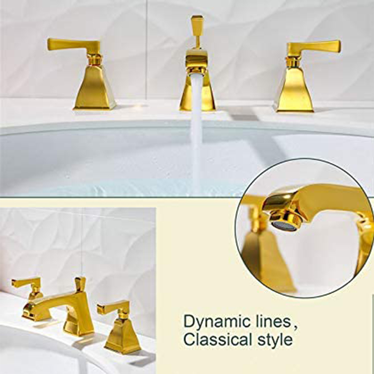 Grifos mezcladores dorados de lujo Aquacubic, doble manija, 3 orificios, 8 pulgadas, grifo de lavabo para lavabo de baño generalizado