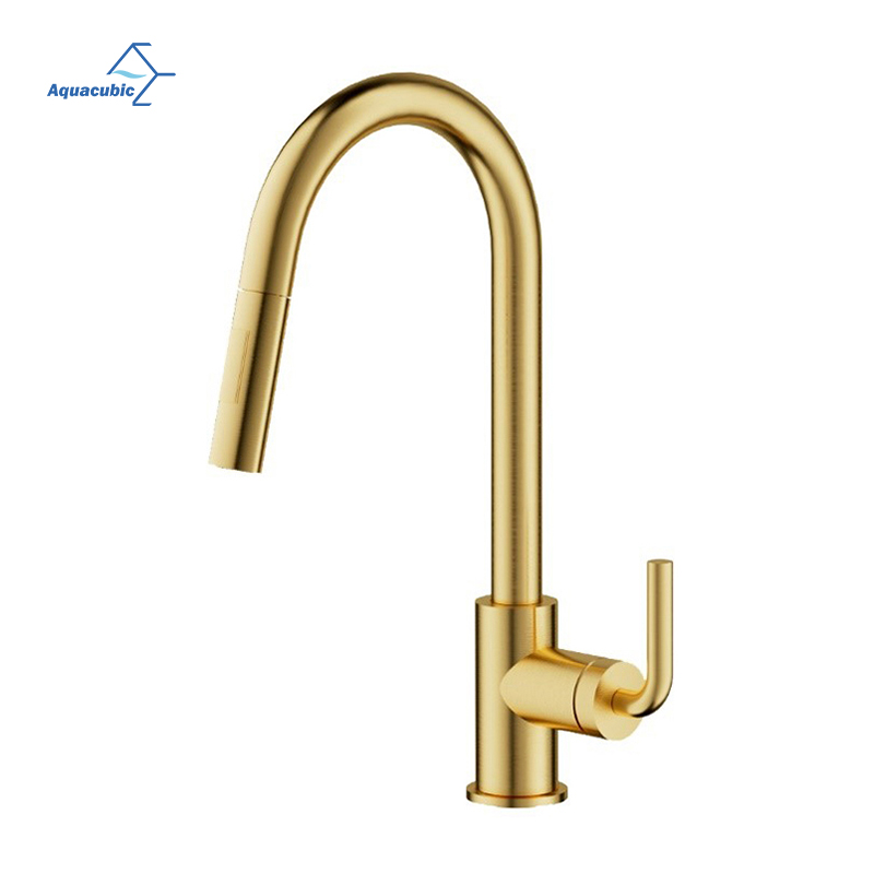 Grifos de baño mezcladores de lavabo de tres agujeros de latón con doble manija acabado en oro cepillado de estilo europeo