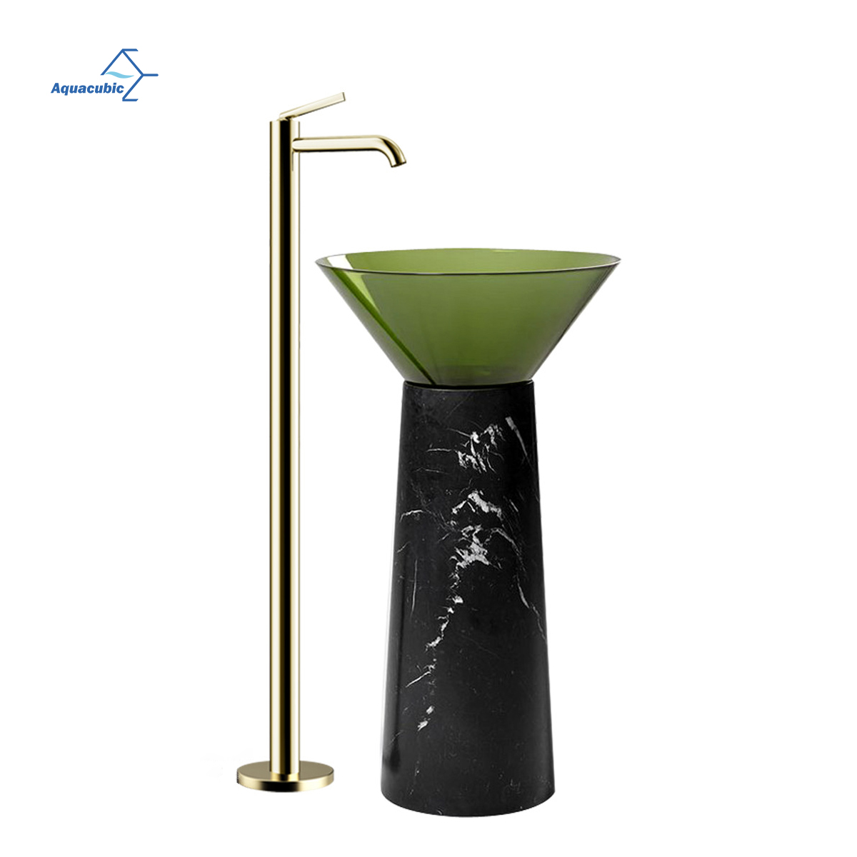 Fregadero de resina transparente personalizado de lujo, lavabo de forma redonda, lavabo de baño con pedestal