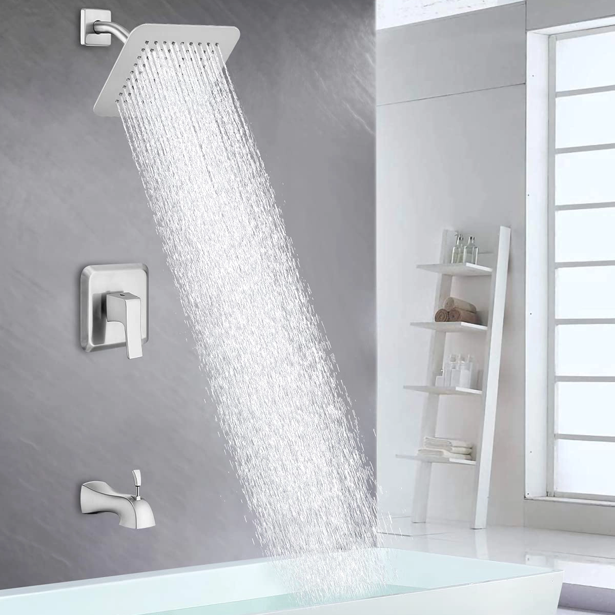 Juego de ducha de cromo pulido oculto para baño Aquacubic, sistema de ducha de alta presión montado en la pared