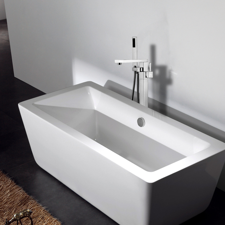 Grifo de ducha para bañera Aquacubic cuadrado negro, grifo de caño para baño independiente, mezcladores para bañera de agua fría y caliente con montaje en suelo