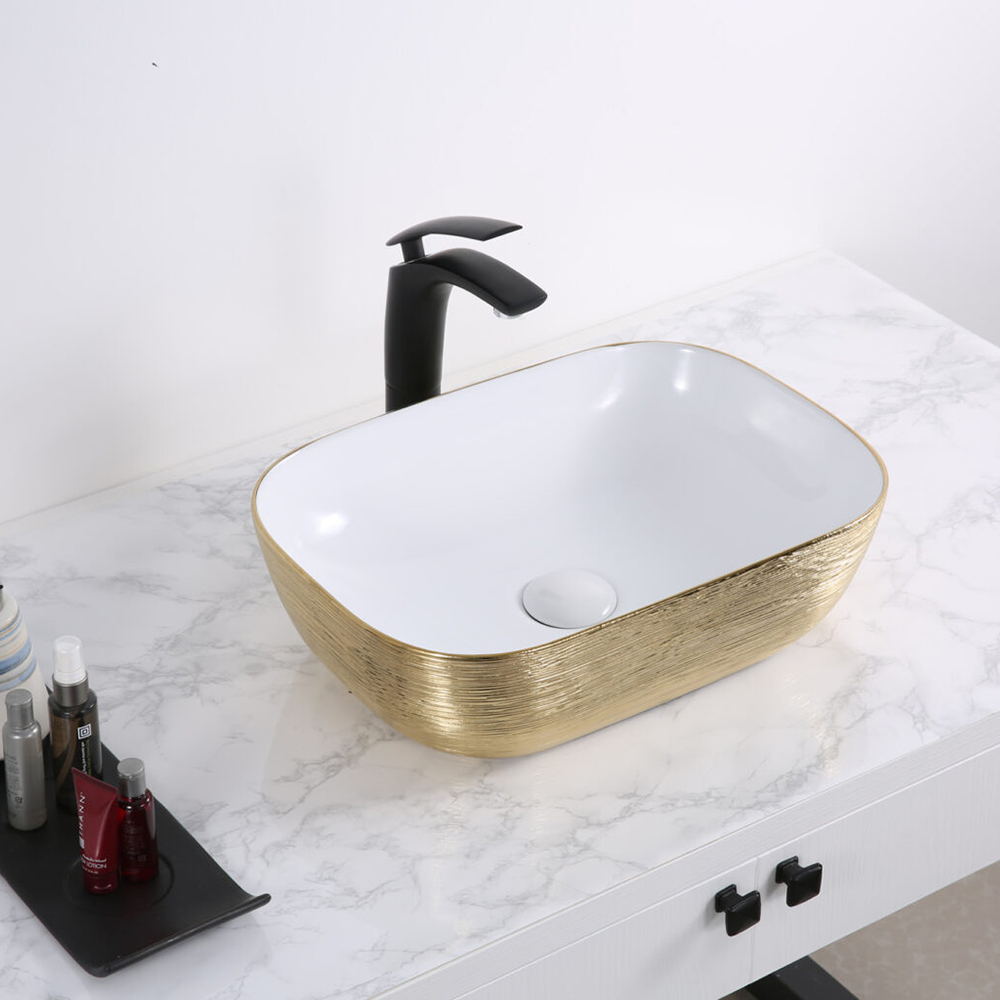 Lavabo real de lujo, lavabo con encimera, lavabo artístico de cerámica, lavabo dorado para baño, lavabo chapado en oro para lavar a mano