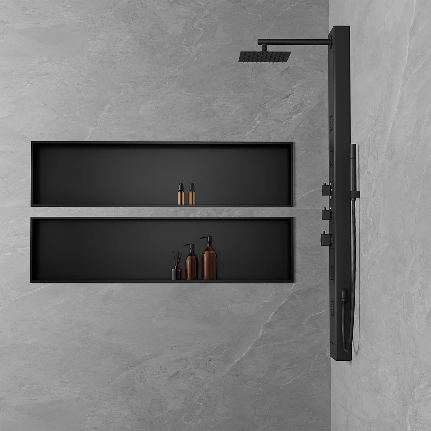 Gran oferta, nicho de metal empotrado para decoración de baño, nicho de ducha negro grande de 48 pulgadas
