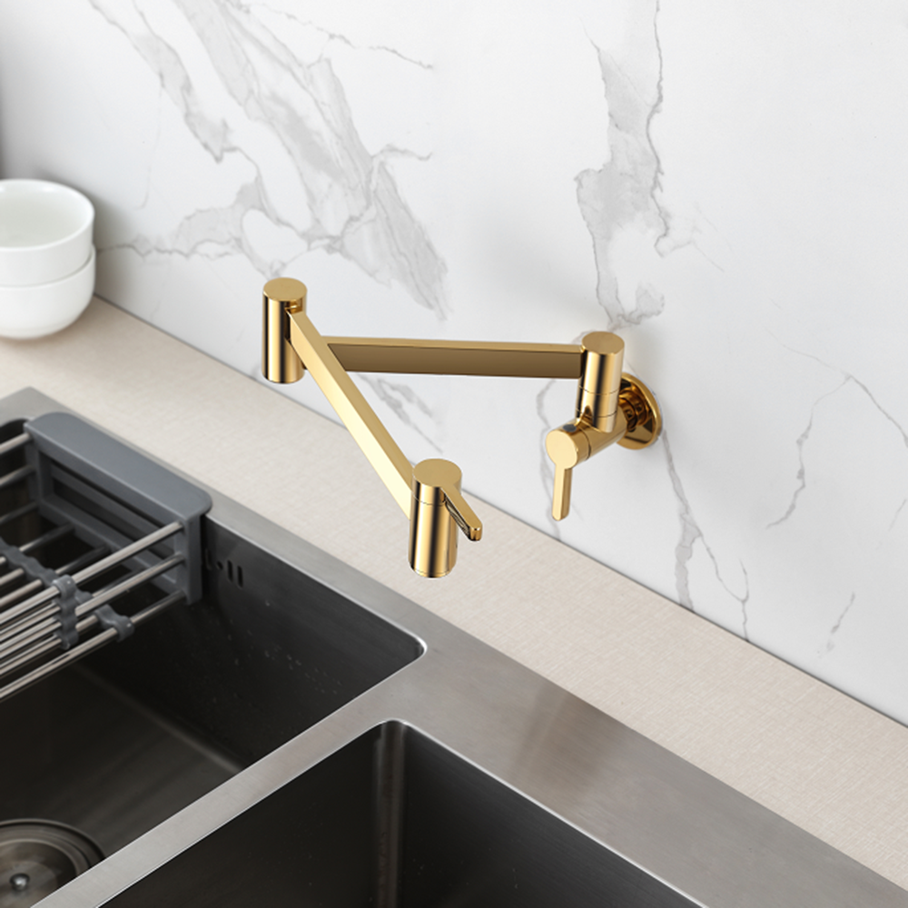 Grifo de llenado de ollas de oro cepillado moderno montaje en pared grifo de fregadero de cocina plegable cuadrado de latón macizo de un solo orificio