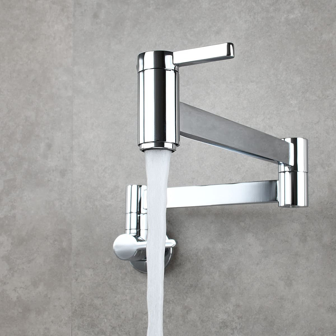 Grifo de llenado de ollas Montaje en pared Cromo pulido Cocina Restaurante Fregadero Grifo comercial extensible con brazo oscilante de doble articulación plegable Orificio único Dos manijas