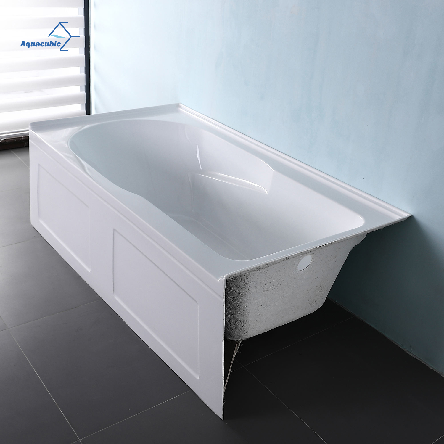 Bañera con delantal integral empotrada, bañera rectangular blanca de inmersión acrílica de una pieza para proyecto