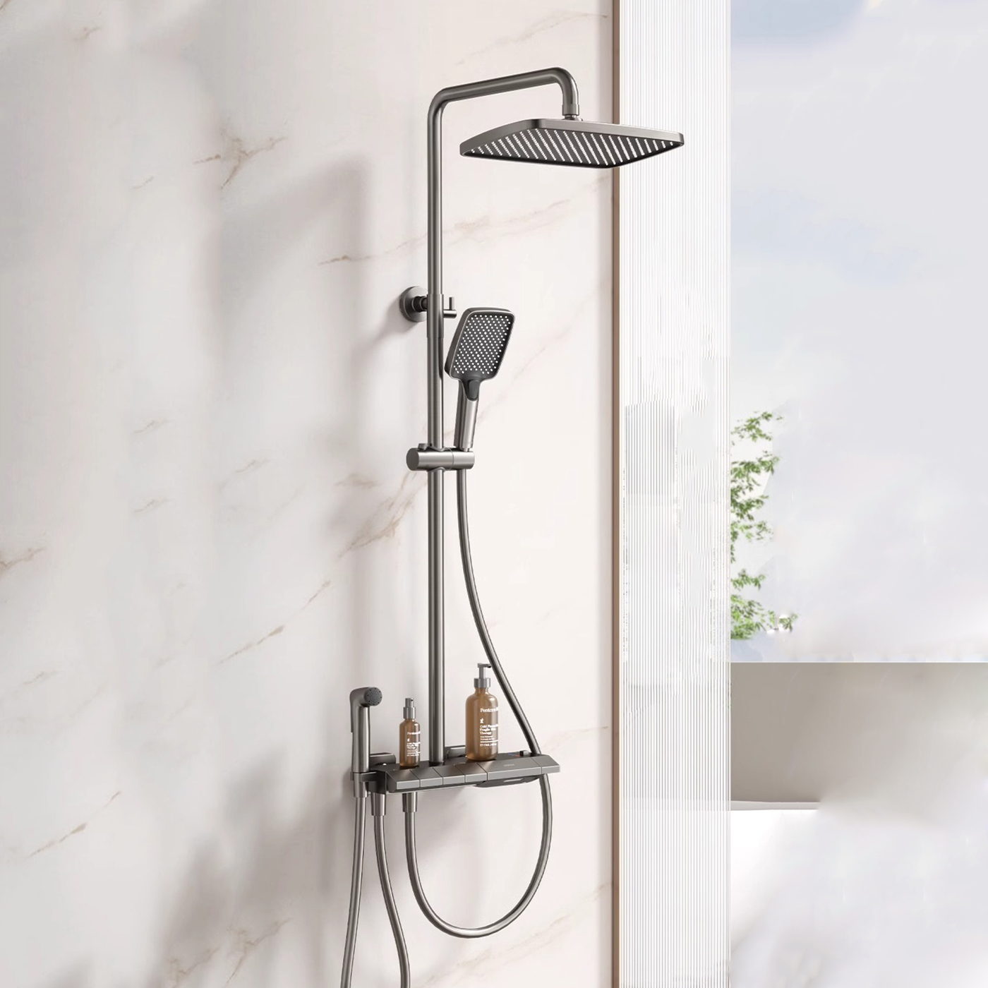Sistema de ducha al por mayor Juego de ducha de pared termostático con pantalla digital LED de 4 funciones Tecla de piano