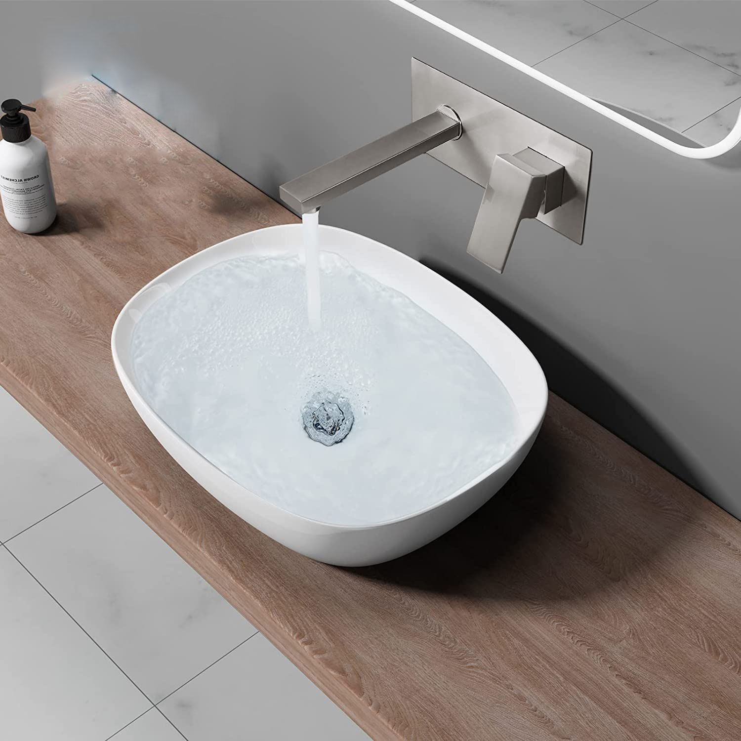 Grifo universal para lavabo de montaje en pared, cascada doble con orificio, certificado Cupc, níquel cepillado, gran oferta