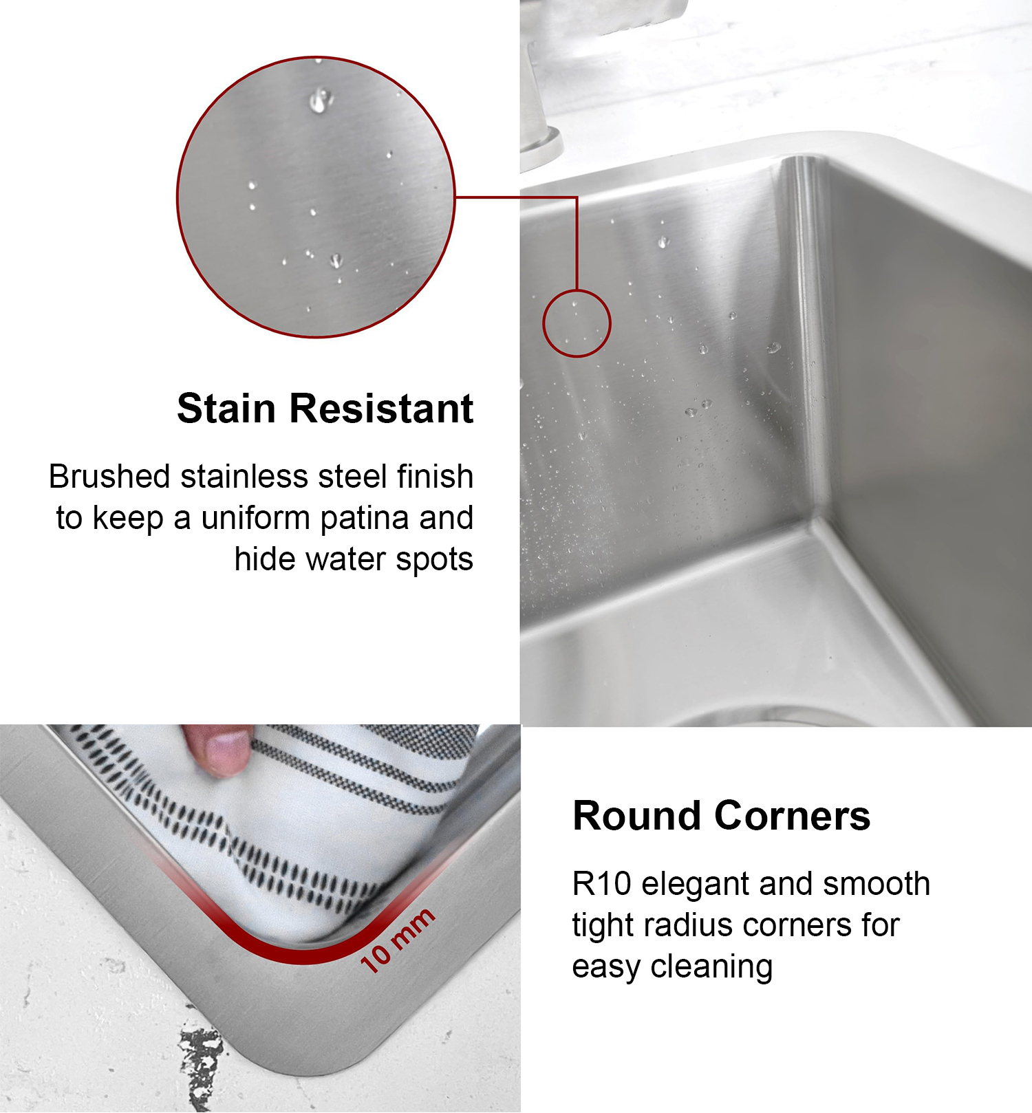 Fregadero de cocina con fregadero doble de acero inoxidable de alta calidad personalizado, hecho a mano, producido en Tailandia