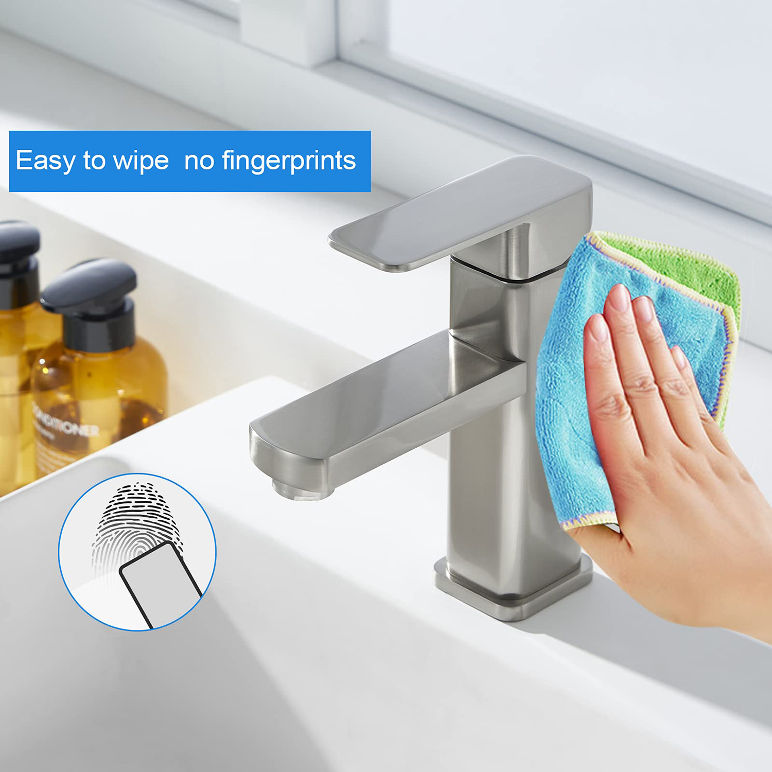 Aquacubic-grifo monomando de latón para lavabo de baño, grifo mezclador para lavabo de níquel cepillado UPC con drenaje