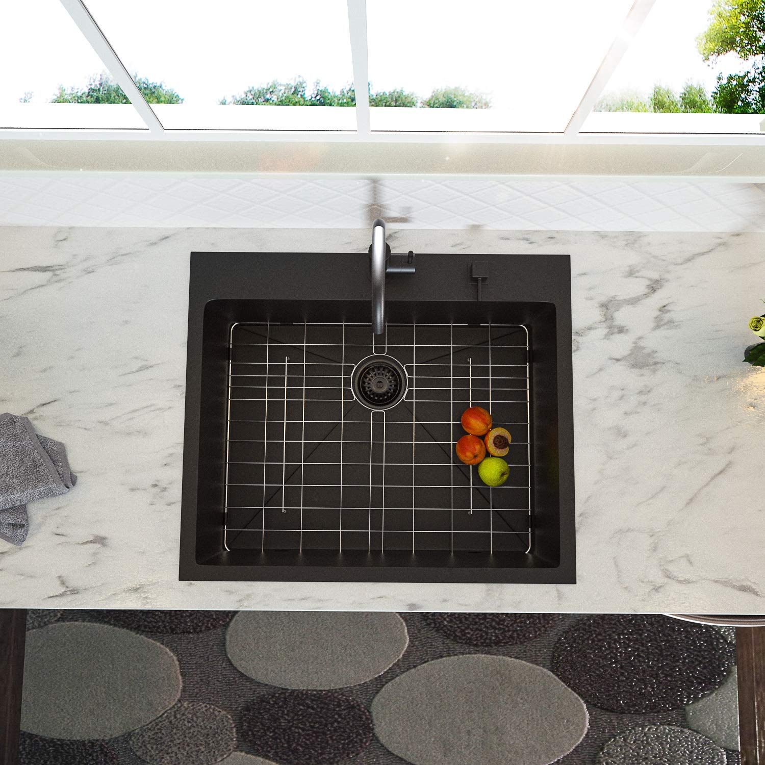 Aquacubic Fregadero de cocina negro con montaje superior de un solo tazón de acero inoxidable 304 de 25 pulgadas
